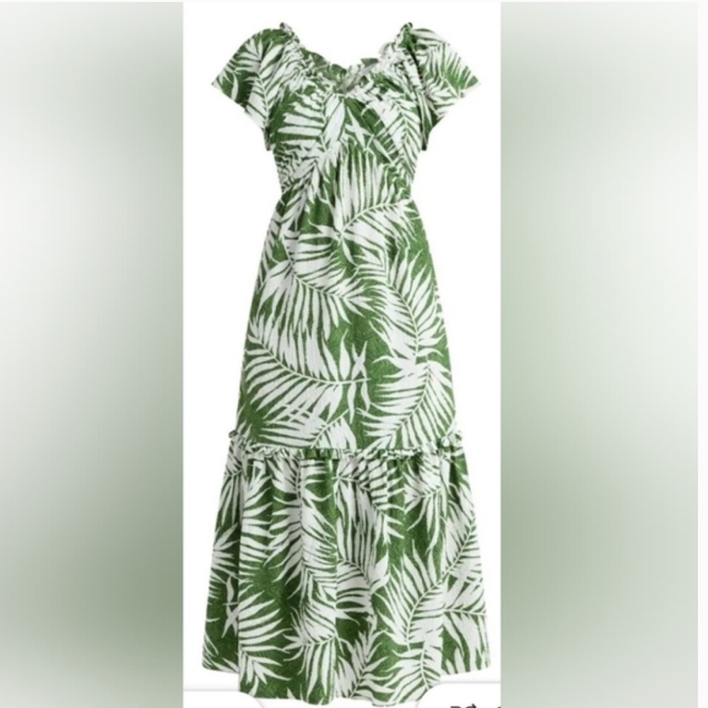 Sofia by Sofia Vergara Green and White Leaf Print Dress - 1X